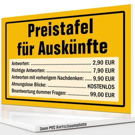 Price Board for Information Sign 20 x 30 cm, Funny Saying Sign - Door Sign | Funny Gift Idea | Wall Decoration Saying Funny, Ideal Birthday Gift - Funny Saying Sign, Party Decoration Gift (Yellow)