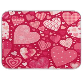Happy Valentines Love Heart Dish Drying Mat, Absorbent Drying Pad Dish Mat Large Kitchen Microfiber Mat, 18" x 24"
