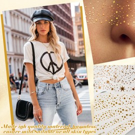 Glittering Freckles Tattoo on the Face, 6 Pieces Henna Freckles Tattoo Film, Glitter Face Tattoo Makeup Patches, Waterproof Fake Freckles and Party Temporary Tattoos for Party Festival