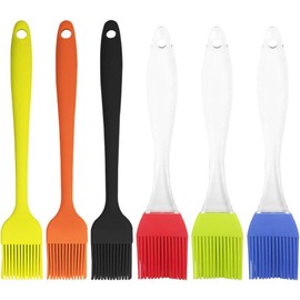 6 piezas de Pinceles de silicona para pasteles, FineGood Food Grade Oil Butter Basting Brush para BBQ Grill Cooking Baking - Naranja, Negro, Amarillo, Rojo, Azul, Verde