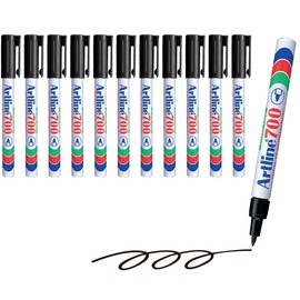 Artline 700 Permanent Markers | Durable Aluminum Barrel | Low Odor | Instant-Drying | Waterproof | Pack of 12 | 0.7mm Bullet Tip | Black