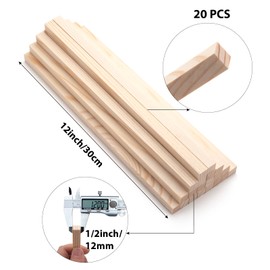 Wood Square Dowel Rods, 20PCS 1/2" x 12" Square Wooden Dowel Rods Wooden Sticks for Crafts, Unfinished Hardwood Sticks Wood Strips for Woodworking, Crafting, Arts and DIYers, Home Decor, Model Making