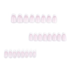 24 Pieces French Tip False Nails - Short Oval White French Tip Press on Nails - Nude Color Fake Nails with Glue - Ballerina Glossy Full Cover Stick on Nails for Women Girls Daily Wear in 12 Sizes