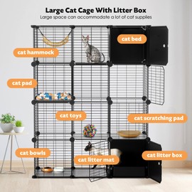 PAWING Cat Enclosure Indoor with Litter Box, 4-Tier Metal Wire Cat Cage, DIY Detachable Design for Cats, Kittens & Small Animals, Multi-Level Kennel