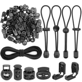 10 m Elastic Rubber Cord 3 mm, Elastic Band Round Cord Elastic Rubber Cord with 40 Cord Locks Cord Clamp 40 Cord Locks Black Rubber Cord for Drawstring Backpack Dress Washing Lines (10 m)