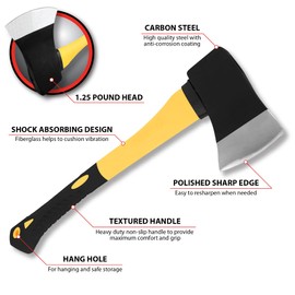 Performance Tool M7112 Axe with Fiberglass Handle, Black / Yellow, 1.25 Pound