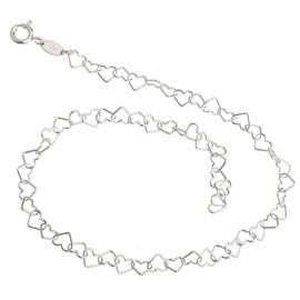 Heart Anklet – Length Selectable 23 – 30 cm – Genuine 925 Silver, Sterling Silver, Without Stone