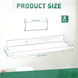 Lounsweer 4 Set Pegboard Shelf Acrylic with Metal Hooks Organizer Accessories Storage for Pegboard Display Wall Craft Room Home Garage Nursery Kitchen(Clear,10 x 4 Inch)