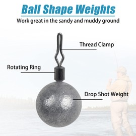 Fishing Weights Drop Shot Sinkers, 10pcs Round Fishing Sinker Drop Shot Weight Swivels Drop Shot Rig for Bass Fishing 6 Size, 1/8oz-3/4oz