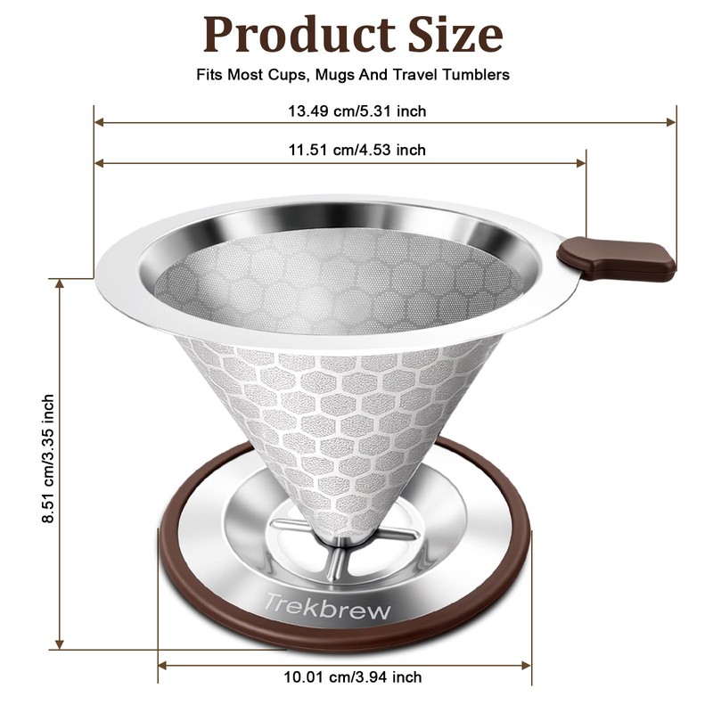 Pour Over Coffee Dripper, Stainless Steel Coffee Filter 600 Mesh