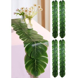 Artificial Palm Leaves Table Runners 72 Inch, Tropical Palm Leaves Table Runner Faux Leaf Table Cloth for Wedding Hawaiian Luau Theme Party Supply Summer Table Wall Decorations (4)