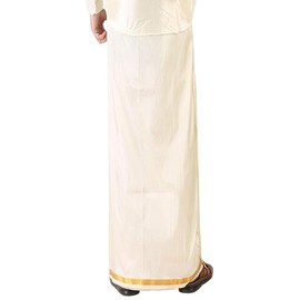 Stylesindia Asha Pattu (ART SILK) 8yard (3.60m) Colour Double Layer Dhoti (Cream)