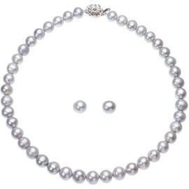 Pearl Music Luxury Freshwater Pearls Large Pearl Necklace Set Approx. 0.4 - 0.4 inches (9.0 - 10.5 mm), Pearl