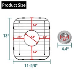 Sink Protectors for Kitchen Sink 13" x 11-5/8", 304 Stainless Steel Sink Grid protectors for Kitchen Sink with Certer Drain Hole, Metal Protector for Sink with Sink Strainers (Center Drain)