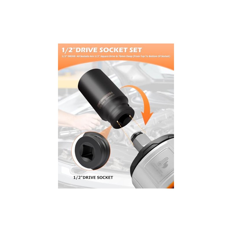 DAYUAN 9 Pcs Axle Nut Hub Impact 1/2" Drive Socket