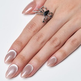 GLAMERMAID GLAMERMAID Nude Pink Magnet Cat Eyes Press on Nails Short Almond, Handmade Jelly Gel Fake Nail Kit, Aurora Ombre Glitter Magnetic Glue on Nail Stiletto, Pure Medium Oval Stick on False Nail for Women