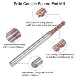 sourcing map 2pcs 3mm Dia 4mm Shank Square Nose End Mill 4 Flutes HRC55 Carbide AlTiN Coated CNC Router Bits Cutter Tools for End Milling CNC Machining