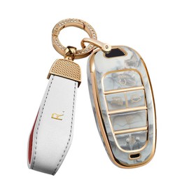 SANRILY Grey Jade Pattern 5 Button Key Fob Cover for Hyundai 2022 Tucson Sonata 2020 2021 Key Fob Keyless Soft TPU Key Case Shell with Bling Leather Keychain