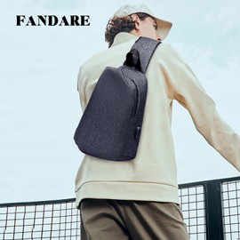 FANDARE Chest Bag Shoulder Bag with USB Business Sling Daypacks Sling Chest Bag Men's Shoulder Bag for Outdoor Sports Hiking Cycling Travel Waterproof Nylon, gray, Backpack