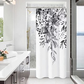 BBiggood 36 x 72 Stall Shower Curtain, Black and White Floral Shower Curtain for Bathroom, Watercolor Plant Eucalyptus Leaves Narrow Half Fabric Bathroom Decor Shower Curtain Sets with Hooks.