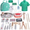 Atoylink Doctor Kit for Toddlers Kids Dentist Pretend Play Toy Set, 32Pcs Wooden Medical Kit with Dress Up Costume & Bag & Pretend Teeth & Doctor Toys, Wooden Toys Gift for Girls Boys 3 4 5 6 Year Old