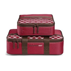 Rachael Ray Lasagna Lugger Combo, Reusable Insulated Casserole Carrier Set, 13" x 9" and 9" x 9", Burgandy