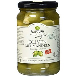 Alnatura Green Olives with Almonds Organic, 350 g (Draining Weight - 200 g)
