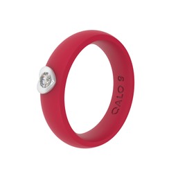 QALO Women's Rubber Silicone Ring, White Cubic Zirconia in Silver Heart Gemstone Silicone Rubber Wedding Band, Breathable, Durable Engagement Silicone Ring, 9mm wide, 2mm thick, Red, Size 8