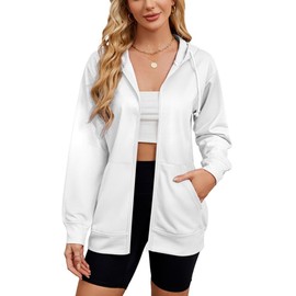 Women's Zip Up Hoodies Long Sleeve Sweatshirts Fall Outfits Casual Oversized Full Zip Hooded Jacket 2025 Fashion-White-S