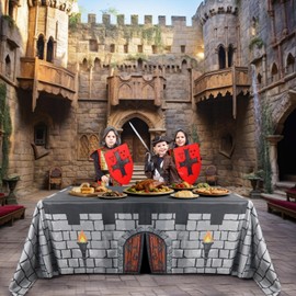 Medieval Castle Playhouse 10ft x 7.5ft Large Stone Wall Party Tablecloth Table Tent Cover Medieval Castle Party Decor Supplies for Indoor Outdoor Knight Birthday Parties Playground Play Accessory
