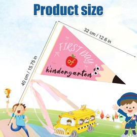 First Day of School Pennant Flag, First Day of School Banner with Ribbons Back to Nursery Pennants Kindergarten Decoration for DIY Craft Photo Prop Education Supply (Pink)