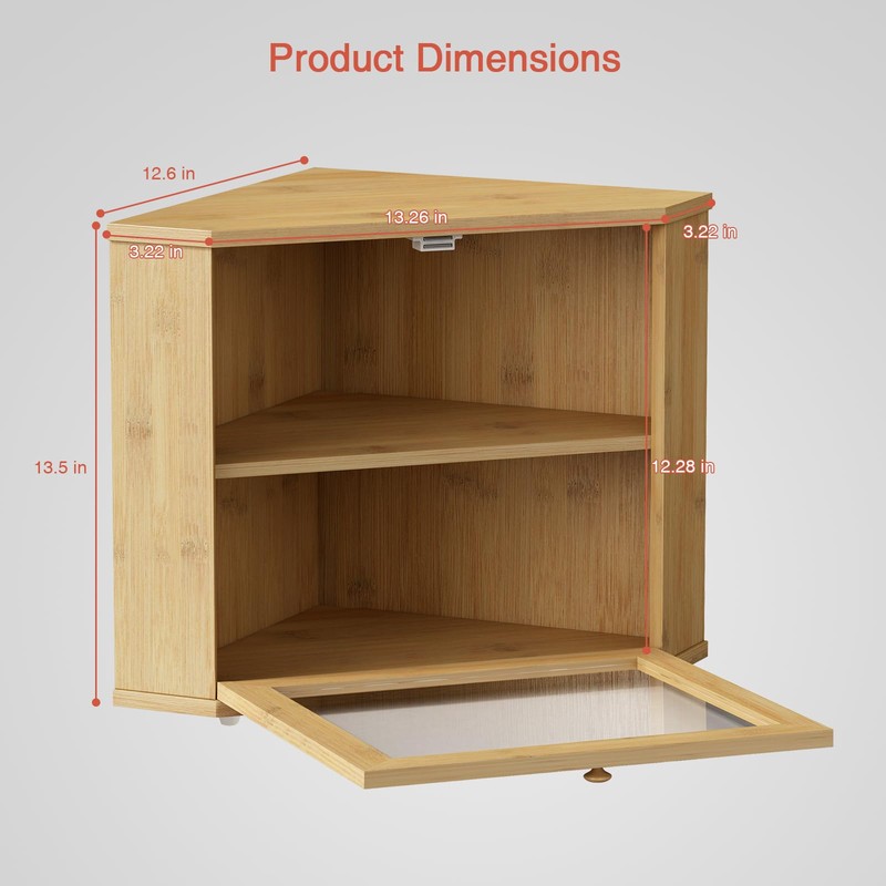 Goozii Bamboo Corner Bread Box for Kitchen Counter, 2 Tier