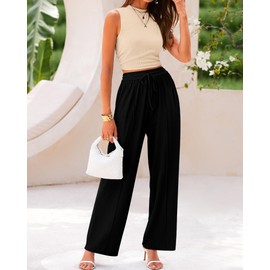 BTFBM Summer Two Piece Outfits For Women Casual Crop Top High Waist Jogger Pants Tracksuit Rib Knit Matching Lounge Sets(Solid Apricot Black, Large)