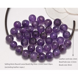 AD Beads Natural Gemstone 8mm Round Loose Beads Big Hole 2.5mm Sized 40pcs (Amethyst)