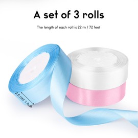 ASTARON Satin Ribbon for Crafts 1 Inch, Pink Blue Solid Color Fabric Ribbon for Gifts Bouquets Wrapping DIY Hair Bows Birthday Wedding Baby Shower Gender Reveal Party Decorations