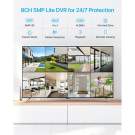 ZOSI 8CH H.265+ 1080p Home Security Camera System Outdoor Indoor, 5MP Lite CCTV 8 Channel DVR and 8pcs 1080p Weatherproof Surveillance Bullet Dome Camera, Remote Access, Motion Detection (No HDD)
