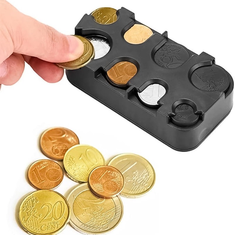 Sarini Coin Storage Box Organizer with 8 Compartments Spring Loaded