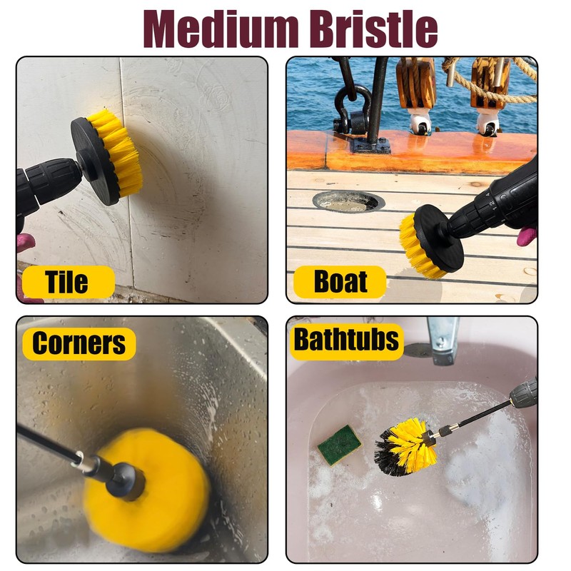 Tialero 8Pcs Drill Brush Attachment Set, 7Pcs 1/4in Power Scrubber