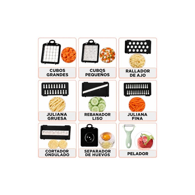 LSXD Cortador de Verduras, Picador Multifuncional 12 en 1, Blanco