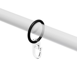 INTERDECO Curtain Pole Rings with Pleat Hooks / Curtain Rings in Black for 16 mm Diameter (Pack of 10)