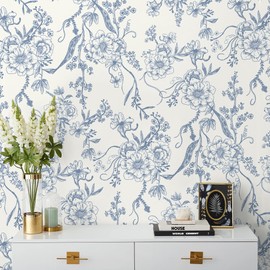 Toduso Peel and Stick Wallpaper Blue White Wallpaper Floral Contact Paper Removable Self Adhesive Wallpaper Leaf Boho Wallpaper for Walls Vinyl Rolls 16.1"x78.7"