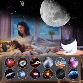 YunLone YunLone Home Planetarium Star Projector Galaxy Light Night Lights with 12Film Discs, Nebula/Moon/Celestial Galaxy Projector, 6500K Brightness, Zoom, Timer & Rotation Control, 3D Light Projector