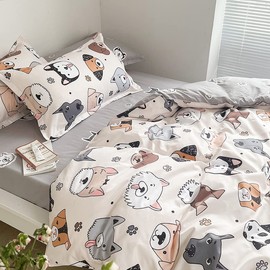 Loussiesd Kids Cute Dog Duvet Cover Set Single Boys Girls Cartoon Pug Puppy Animal Bedding Reversible Lovely Pet Welsh Corgi Husky Paw Comforter Dogs Bed Lover Bedroom Decor, Multicoloured 35