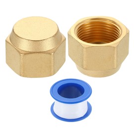 sourcing map 2Pcs 3/4" Tube OD Brass Flare Cap, 1-1/16" UNF Female Thread 45 Degree Flared SAE Hex Pipe Fitting, Seal Tube Fittings with Tape for Air Conditioner Pipe Extension Water Gas Line