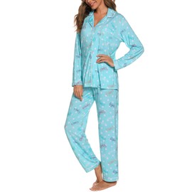 ENJOYNIGHT Womens Pajamas Set Long Sleeve Sleepwear Soft Button Down Lounge Nightwear Sets（XX-Large,Flying
