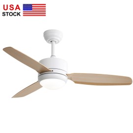 USA in Stock 46 Inch Ceiling Fan Decorative Home Modern Smart Ceiling Fan With Light and Remote ControlColor: White, Emitting Color: 3 CCT, Lamp Power(W): 18