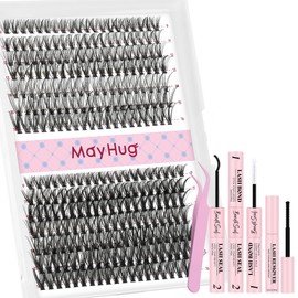 Mayhug Lash Extension Kit,DIY Individual Lashes Clusters,Bond And Seal,Lash Remover For Eyelashes Extensions,Lash Applicator Tool For False Eyelash Cluster 280Pcs At Home(3040D|D-Mix9-16|set)