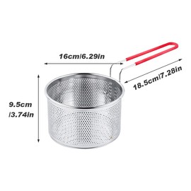 DASNTERED Deep Frying Basket with Handle, Deep Frying Basket, Long Handle, Universal Stainless Steel for Pot, Round, Food Strainer Basket, 16 cm