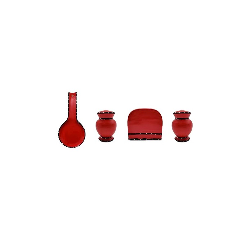 ACK Hand Painted Ceramic Ruffle Red 4PCs Table/Stove Top Set,