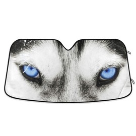 YYZZH Wolf Or Husky Dog Blue Eye Car Windshield Sun Shade Block UV Rays Sun Visor Protector Accordion Folding Sunshade Keep Vehicle Cool&Damage Free, Easy to Use, Fits Windshields of Various Sizes